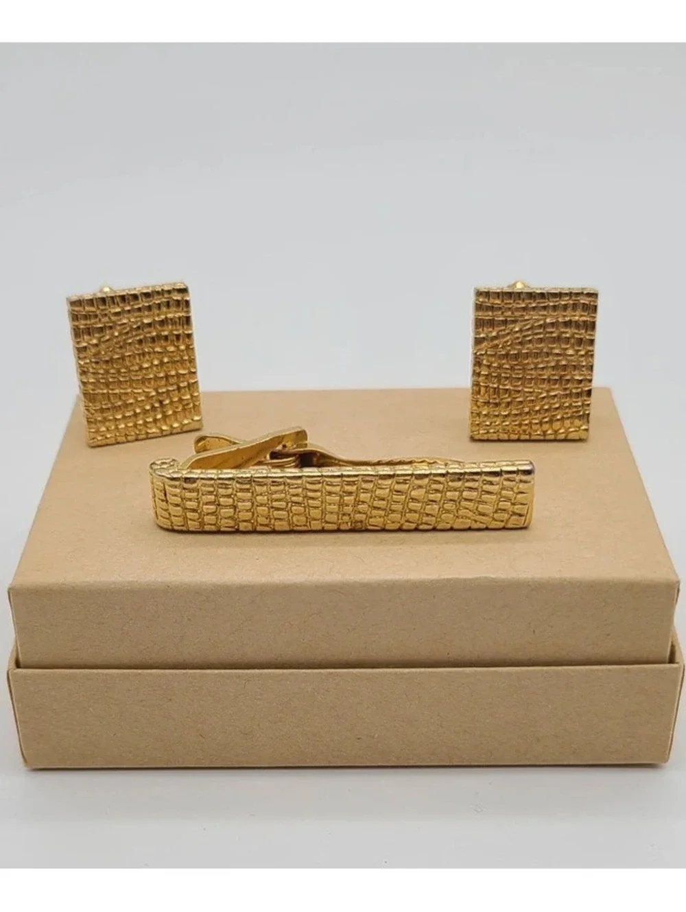#0360- Vintage estate Christian Dior  gold tone textured Cuff and tie clips